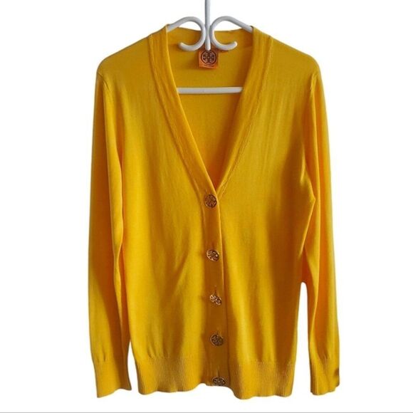 Tory Burch Yellow Simone Cotton Button-up Cardigan Size M - Picture 1 of 8